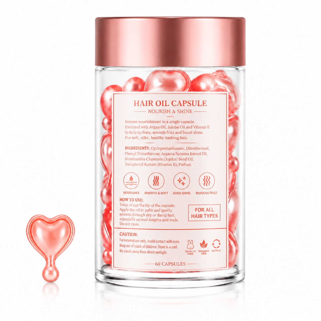 Beauty Hair Oil Capsules with Argan Oil, Jojoba Oil &amp; Vitamin E