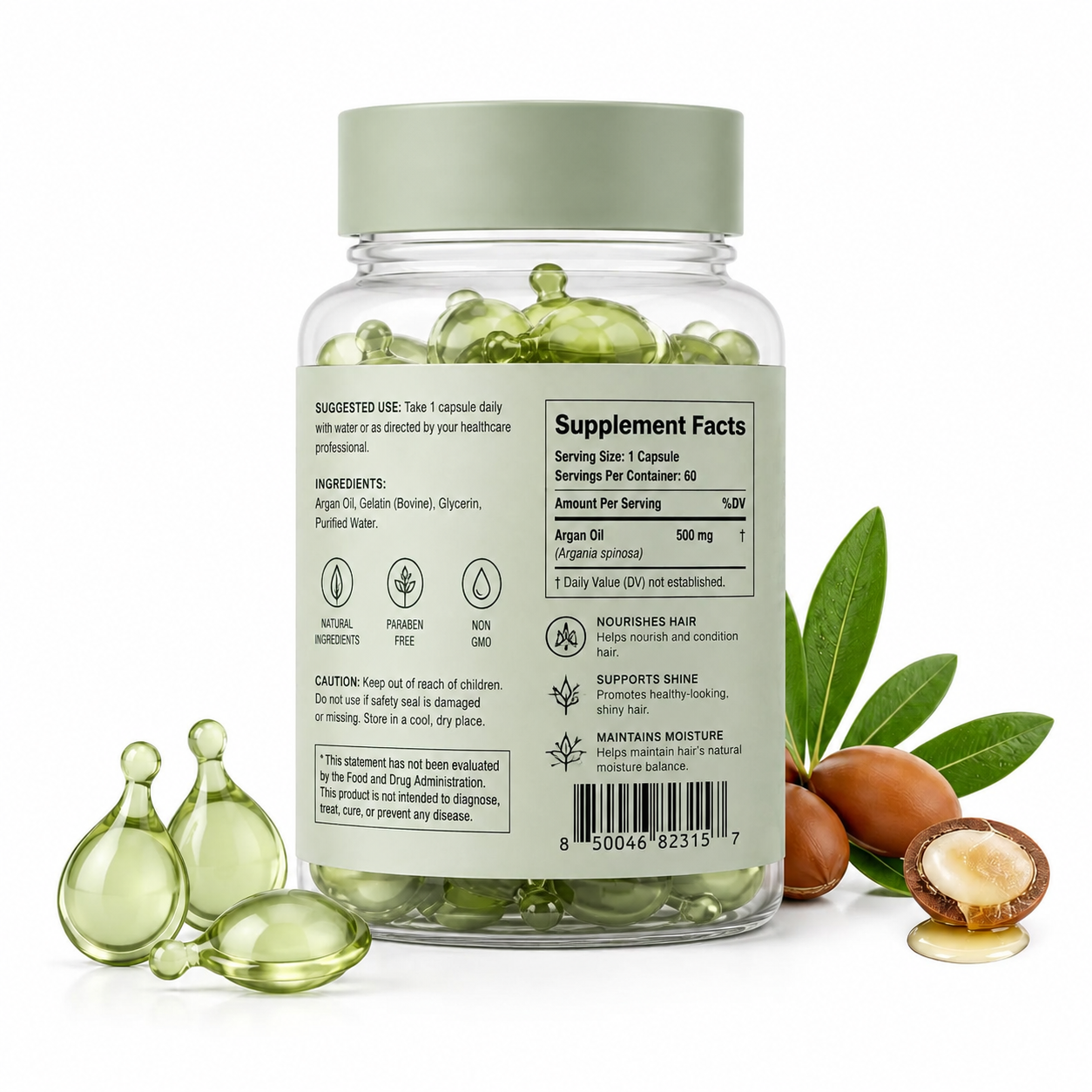 Nourish Hair Capsules with Argan Oil for Smooth &amp; Shine