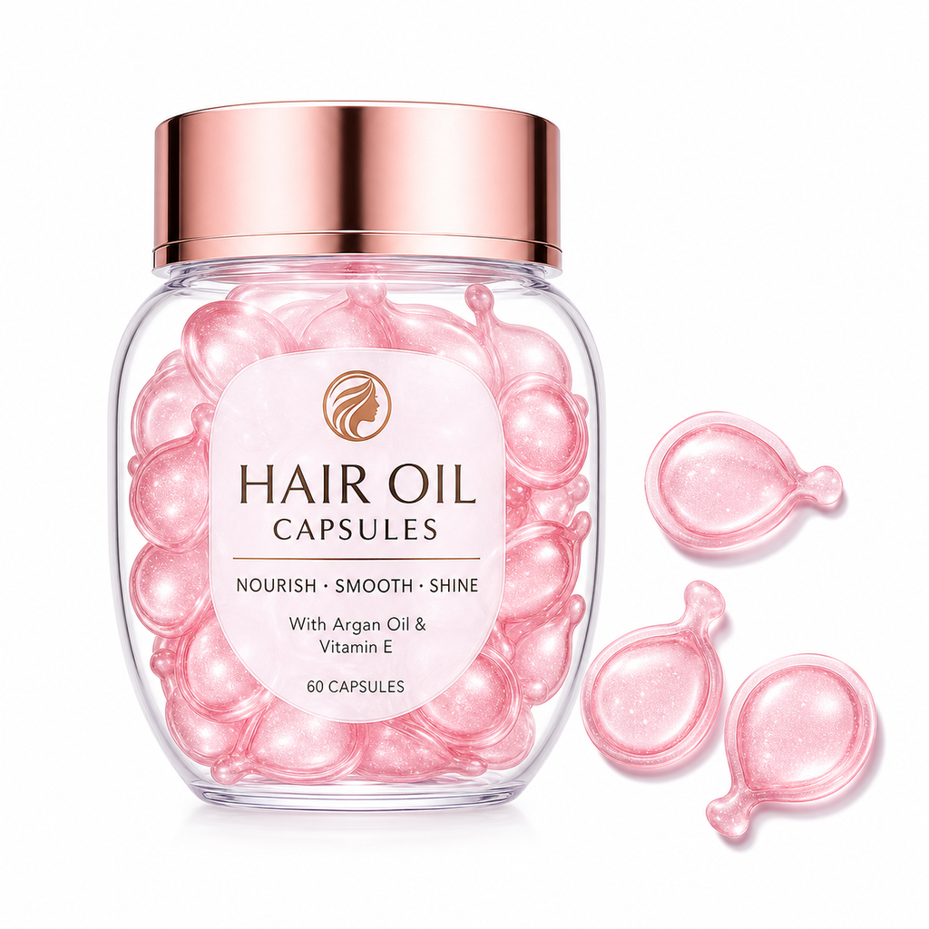 Hair Oil Capsules with Argan Oil, Vitamin E &amp; Botanical Oils for Smooth Shine
