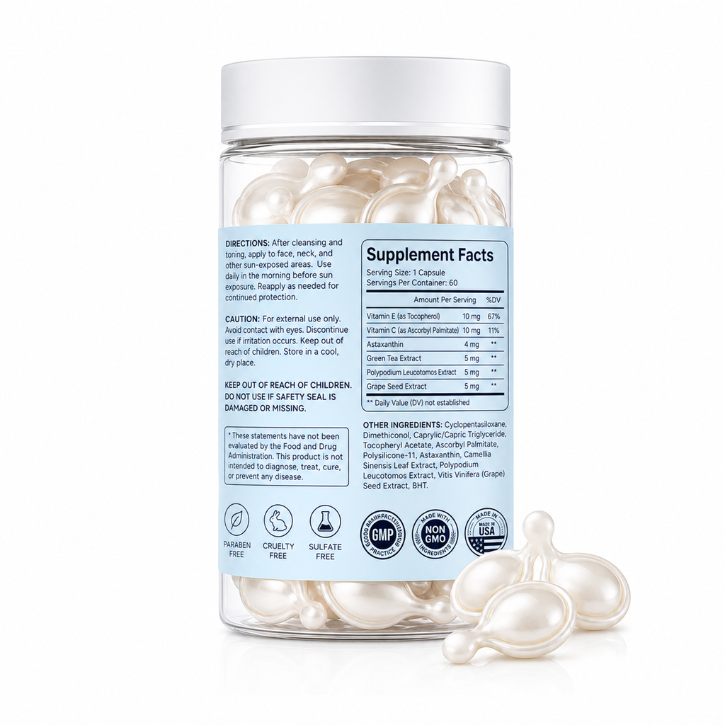Sun Protection Capsules with Astaxanthin, Green Tea Extract &amp; Antioxidants