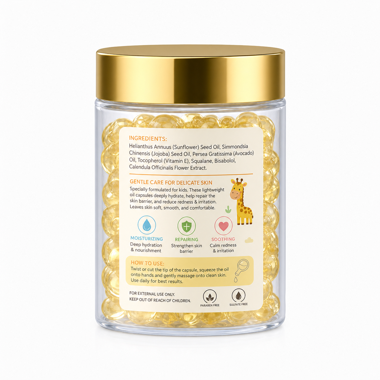 Kids Body Care Oil Capsules with Sunflower Oil, Jojoba Oil &amp; Calendula Extract