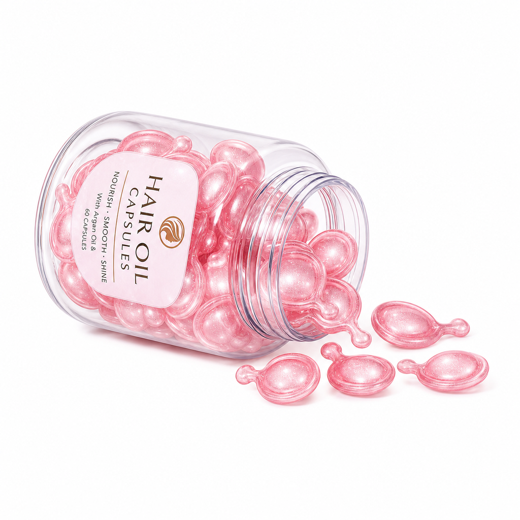 Hair Oil Capsules with Argan Oil, Vitamin E &amp; Botanical Oils for Smooth Shine