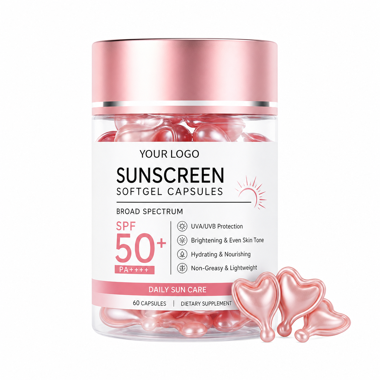 Sunscreen Softgel Capsules SPF 50 PA++++ with Polypodium Leucotomos, Vitamin C &amp; Vitamin E