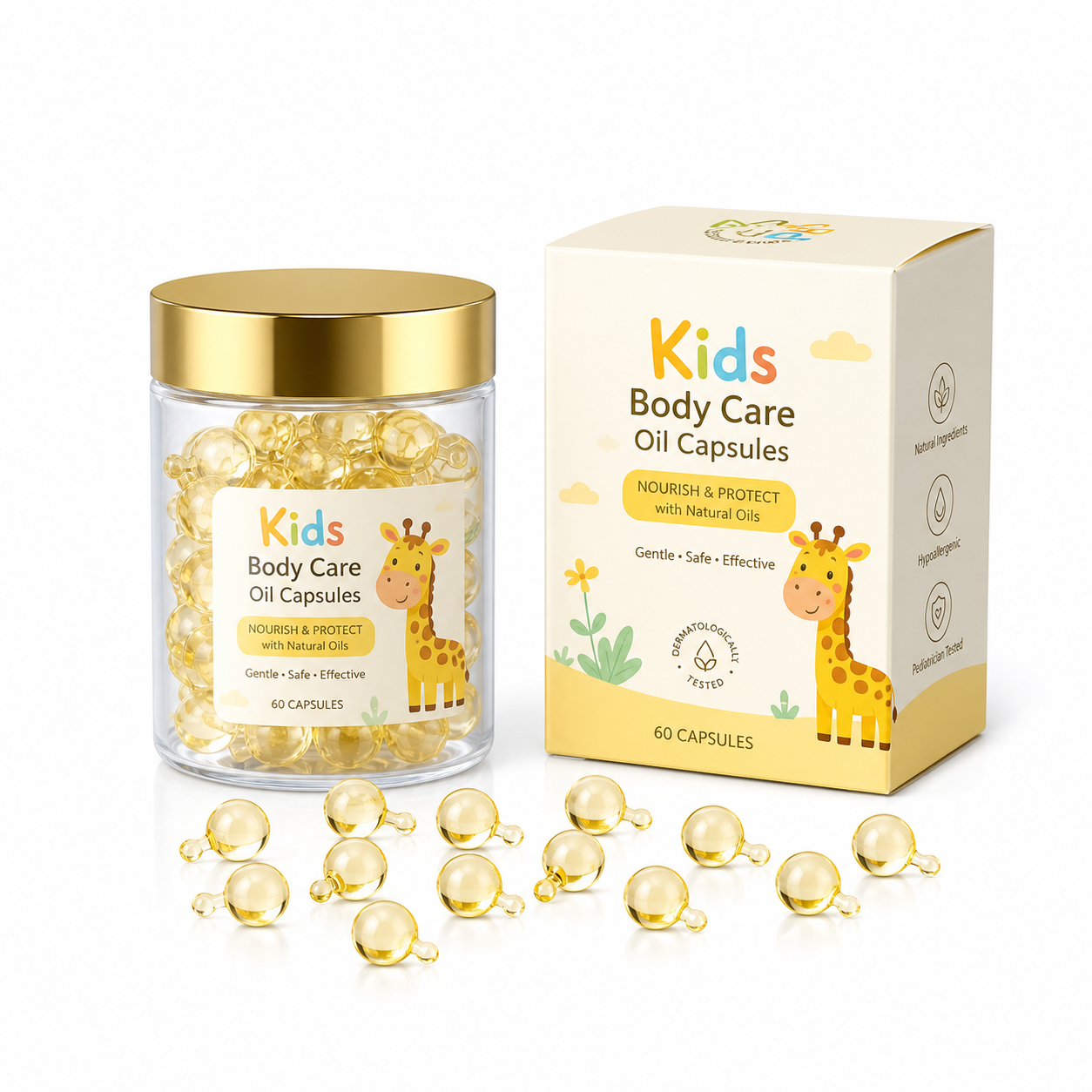 Kids Body Care Oil Capsules with Sunflower Oil, Jojoba Oil &amp; Calendula Extract