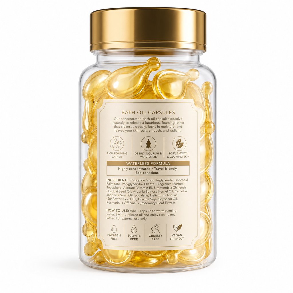 Bath Oil Capsules with Jojoba, Argan &amp; Camellia Botanical Oils
