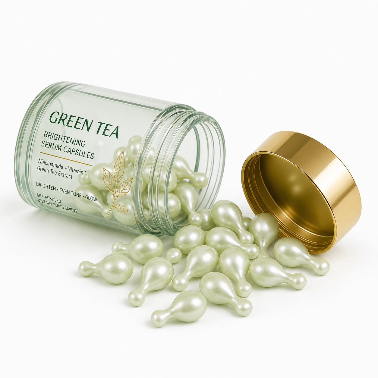 Green Tea Brightening Serum Capsules with Niacinamide, Vitamin C &amp; Green Tea Extract