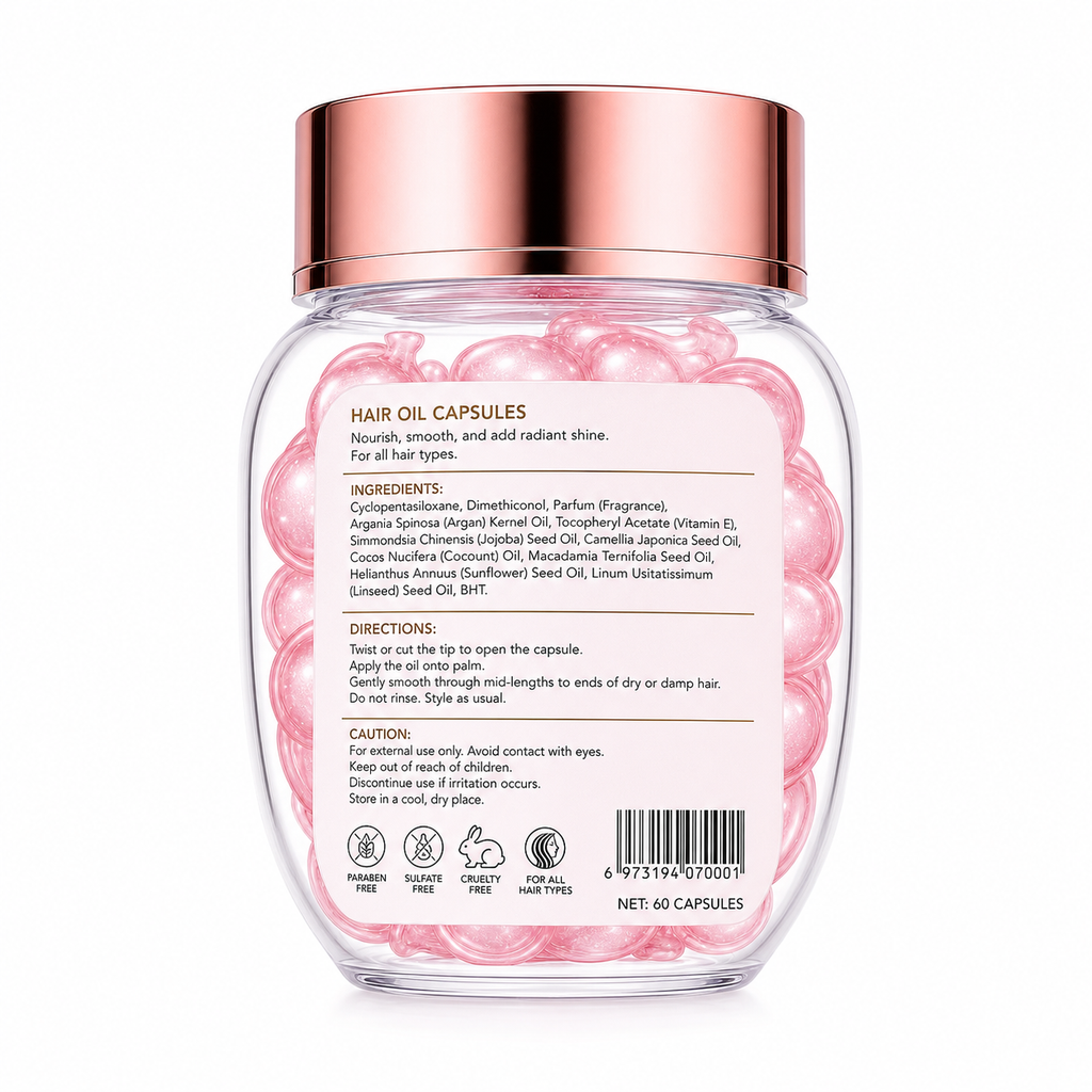 Hair Oil Capsules with Argan Oil, Vitamin E &amp; Botanical Oils for Smooth Shine