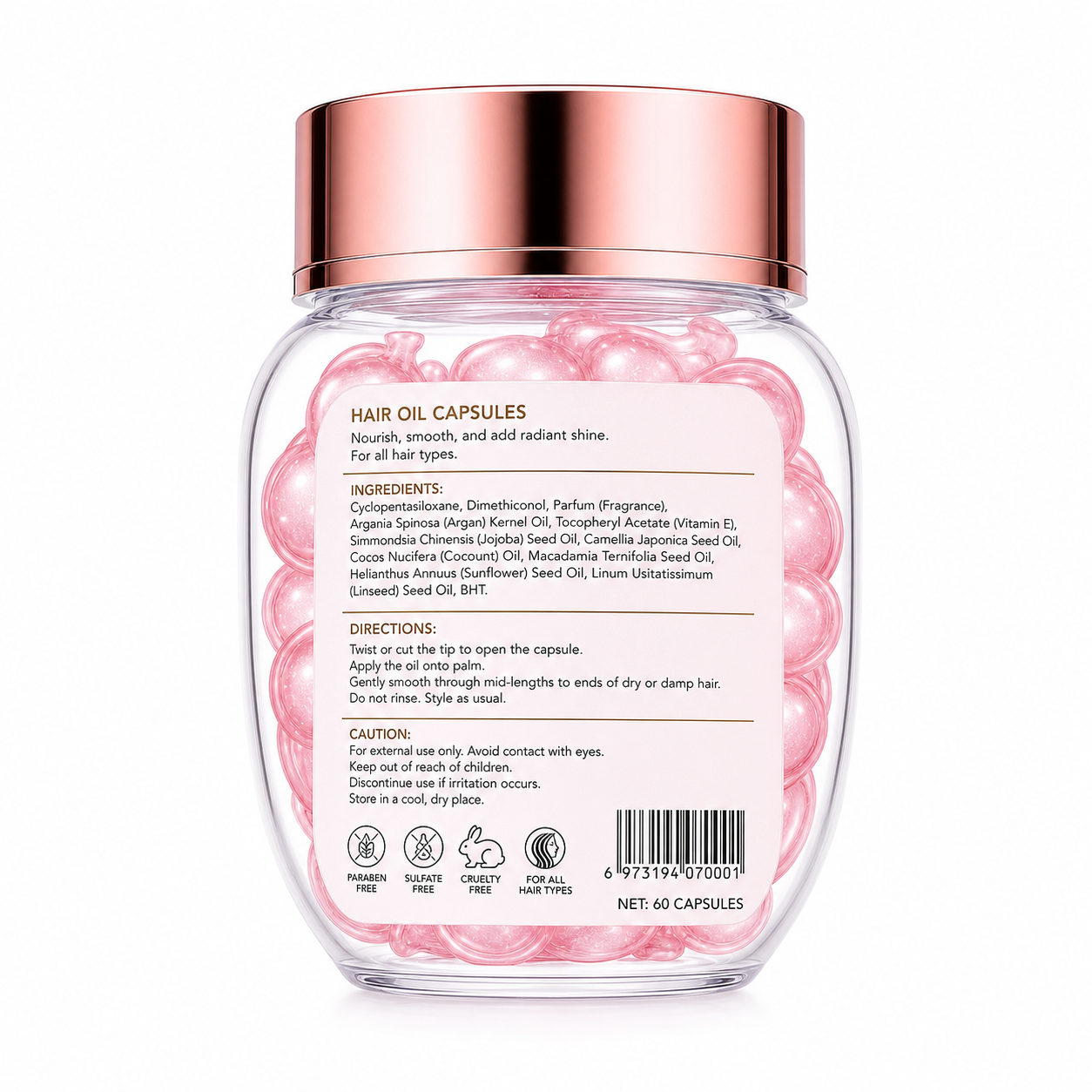 Hair Oil Capsules with Argan Oil, Vitamin E &amp; Botanical Oils for Smooth Shine