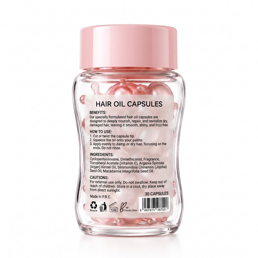 Hair Oil Capsules with Argan Oil, Jojoba Oil, Macadamia Oil &amp; Vitamin E