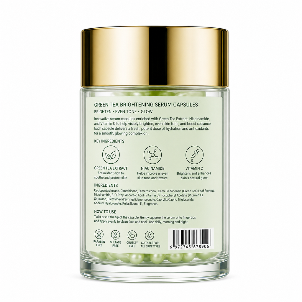 Green Tea Brightening Serum Capsules with Niacinamide, Vitamin C &amp; Green Tea Extract