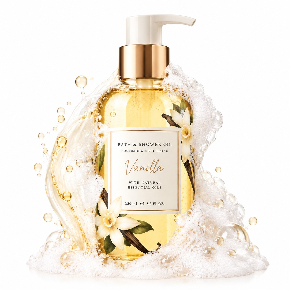 Nourishing Bath &amp; Shower Oil with Sweet Almond Oil, Jojoba Oil &amp; Vanilla Extract