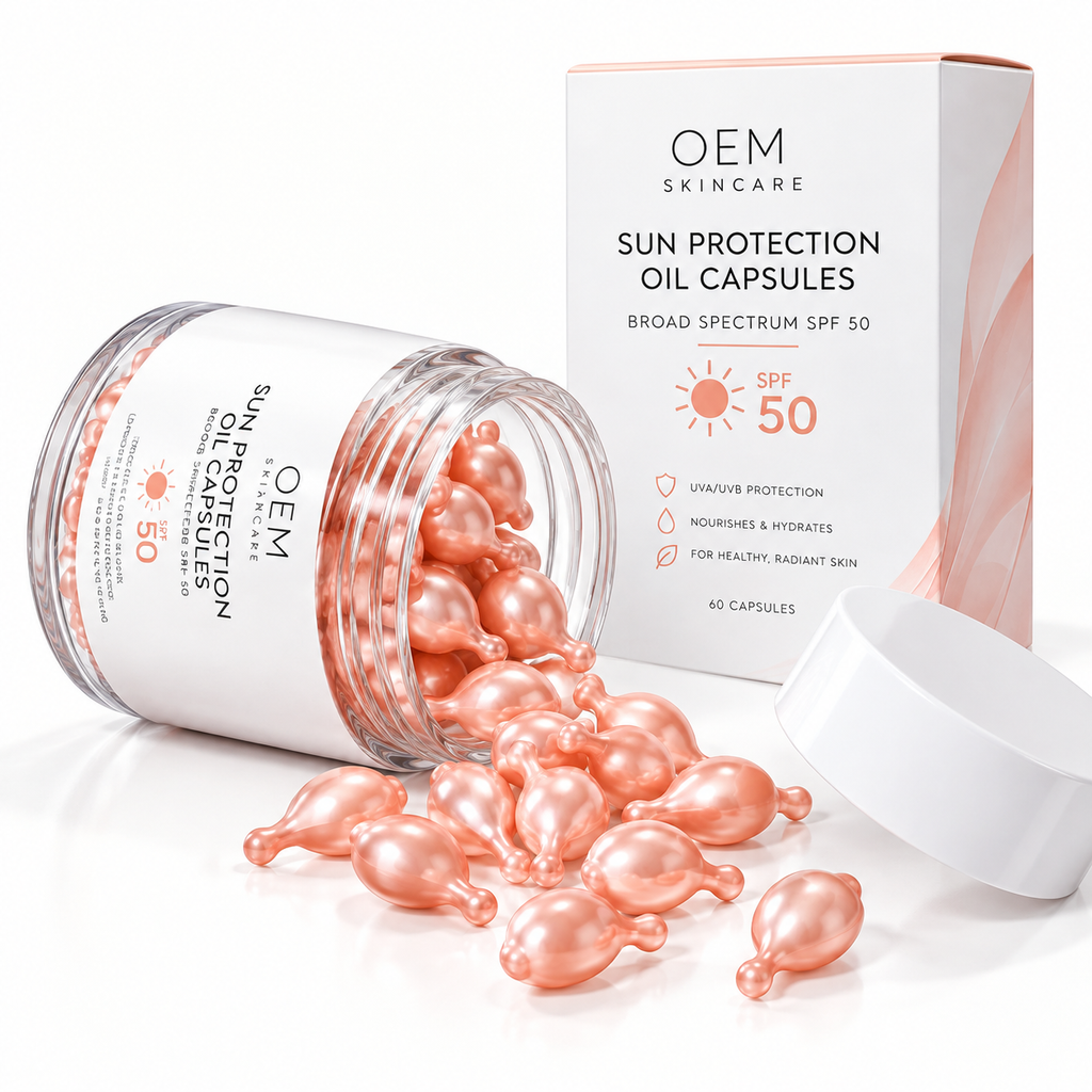 Sun Protection Oil Capsules with Vitamin E &amp; Carrot Extract — SPF 50 UVA/UVB Protection