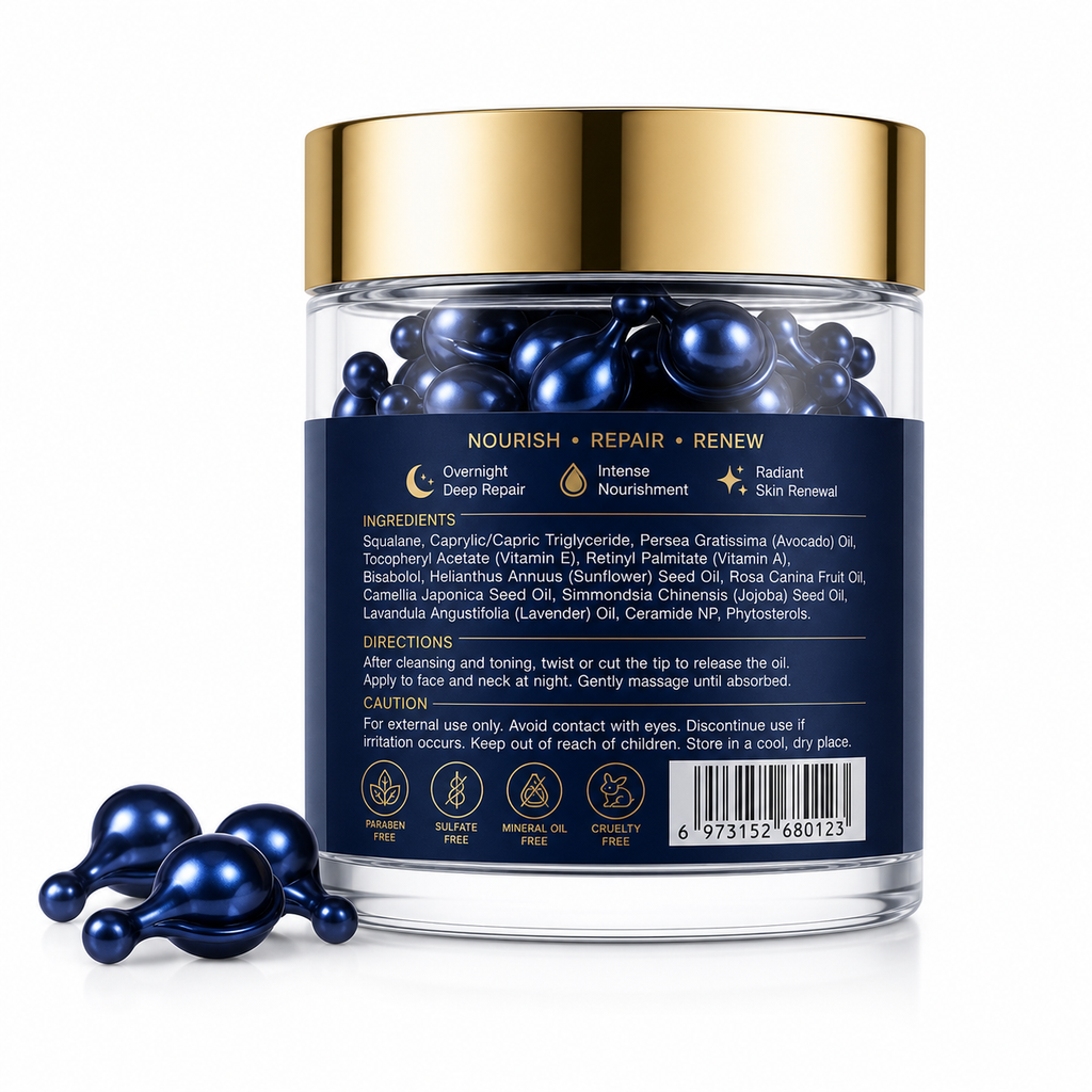 Overnight Repair Renewing Serum Oil Capsules with Retinol, Ceramide &amp; Botanical Oils