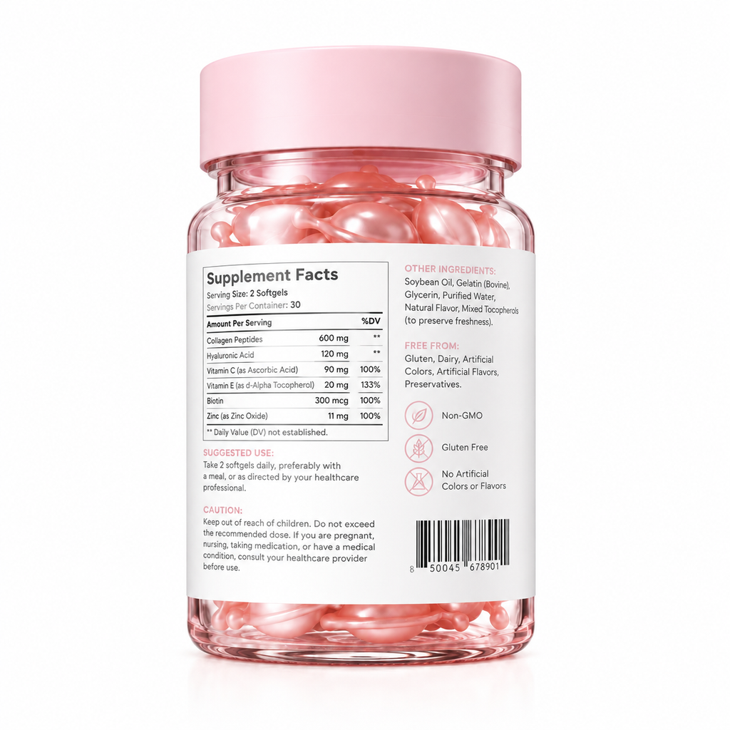 Anti-Aging Skin Repair Softgels with Collagen Peptides, Hyaluronic Acid &amp; Vitamin C