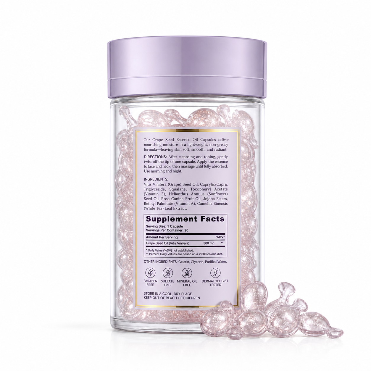 Grape Seed Essence Oil Capsules with Antioxidants, Vitamin E &amp; White Tea Extract
