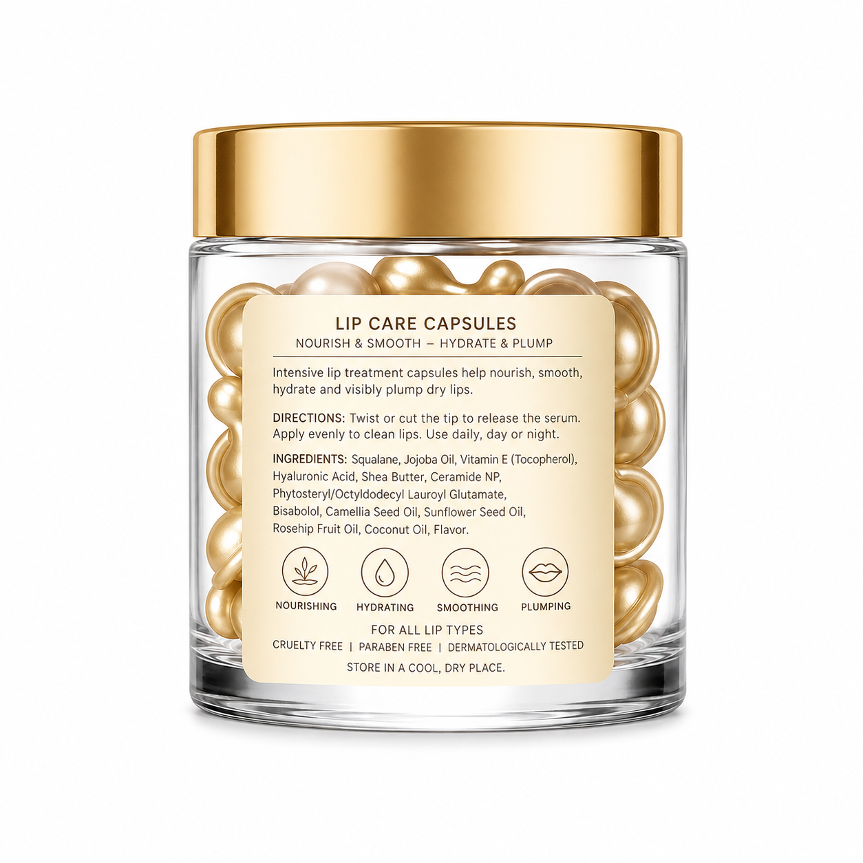 Lip Care Capsules with Squalane, Ceramide &amp; Hyaluronic Acid for Nourishing Hydration