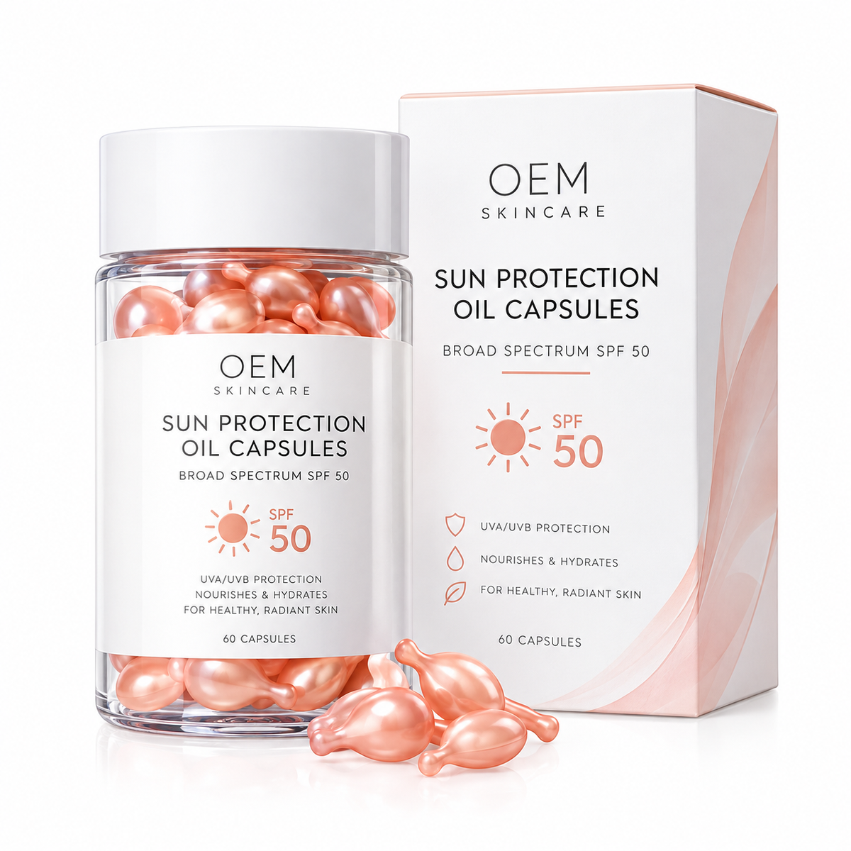 Sun Protection Oil Capsules with Vitamin E &amp; Carrot Extract — SPF 50 UVA/UVB Protection