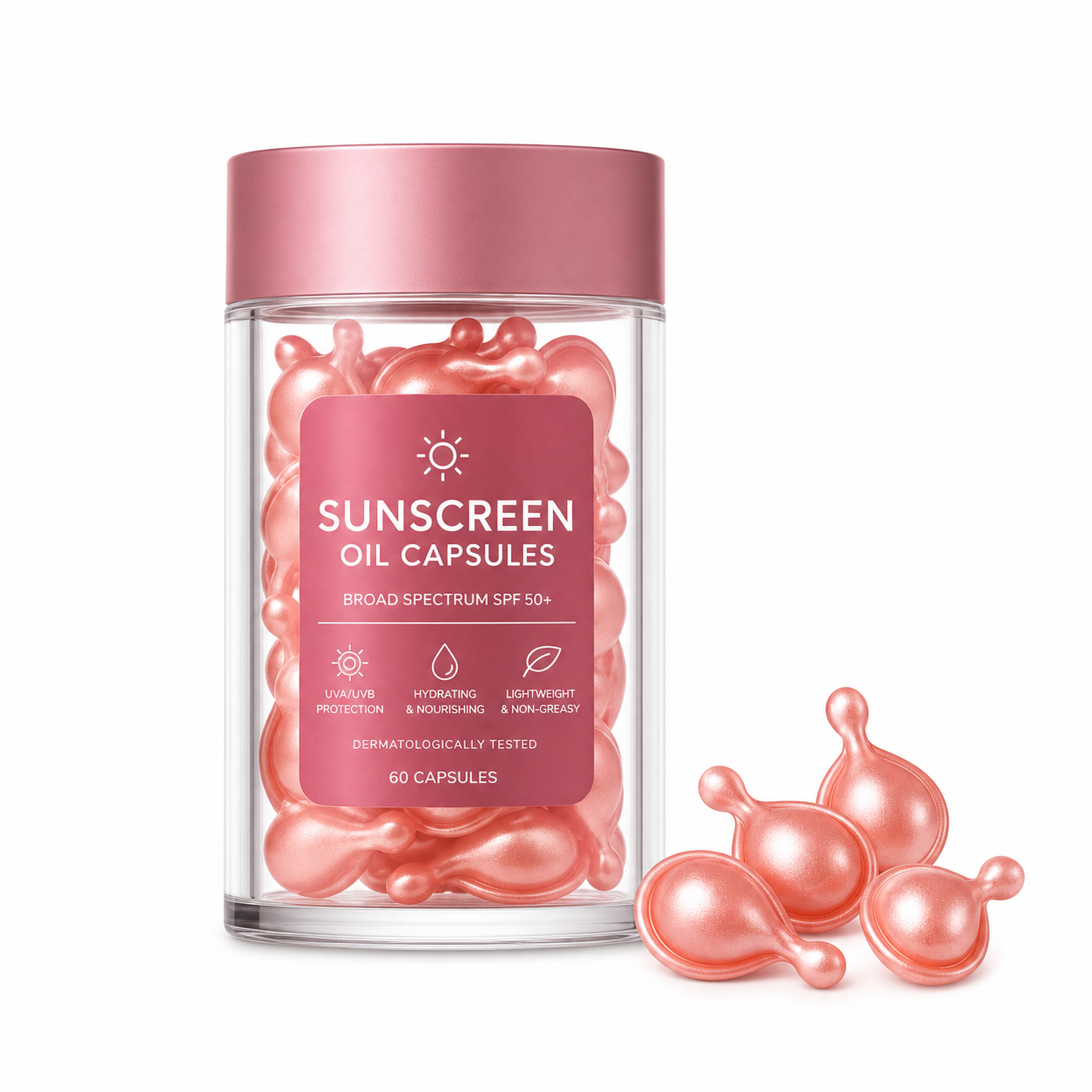 Title: Sunscreen Oil Capsules SPF 50+ Broad Spectrum UVA/UVB Protection