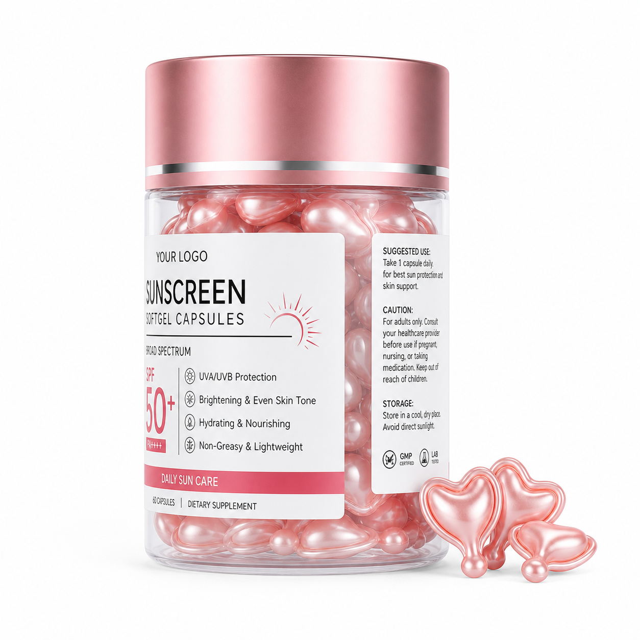 Sunscreen Softgel Capsules SPF 50 PA++++ with Polypodium Leucotomos, Vitamin C &amp; Vitamin E