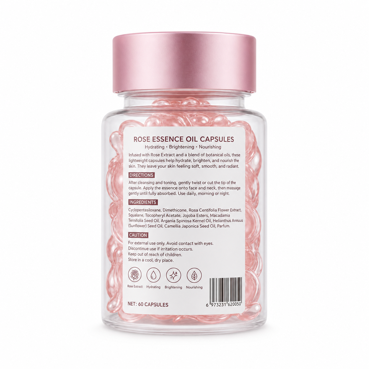 Rose Essence Oil Capsules with Rose Extract, Squalane &amp; Botanical Oils
