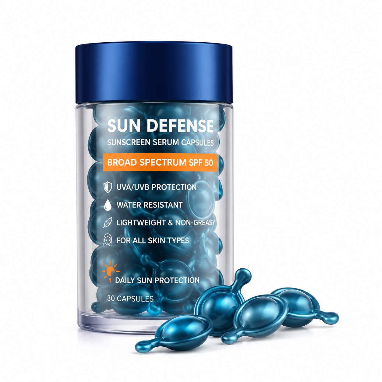 Sun Defense Sunscreen Serum Capsules SPF 50 with UVA/UVB Protection