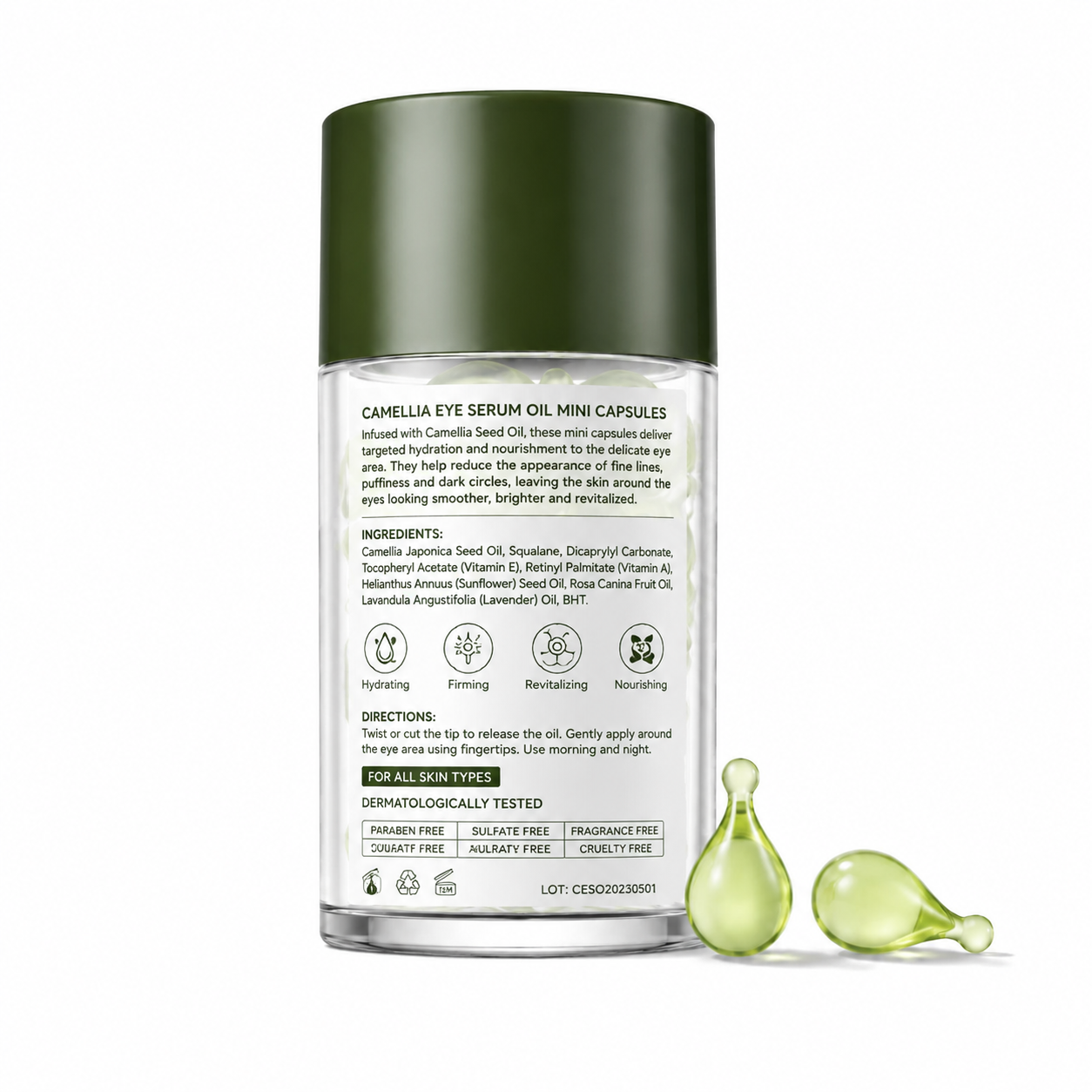 Camellia Eye Serum Oil Mini Capsules with Vitamin A, Vitamin E &amp; Squalane