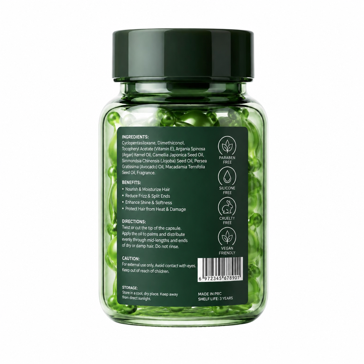 Hair Oil Capsules with Argan Oil, Camellia Oil &amp; Botanical Oils