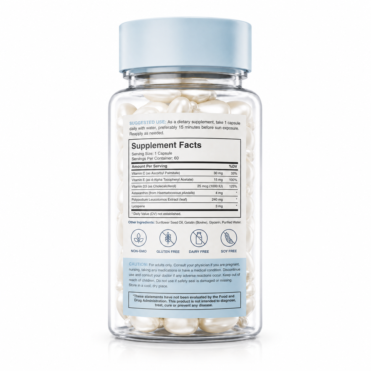 Sun Protection Capsules SPF 50+ with Antioxidants &amp; Skin Defense Nutrients
