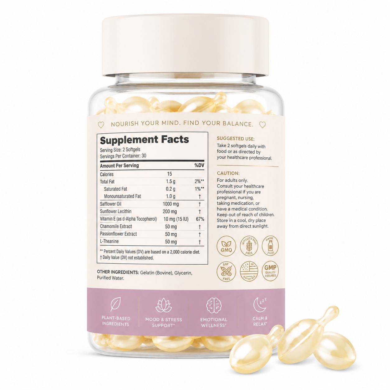 Emotional Balance Mood Support Capsules with L-Theanine, Chamomile &amp; Vitamin E