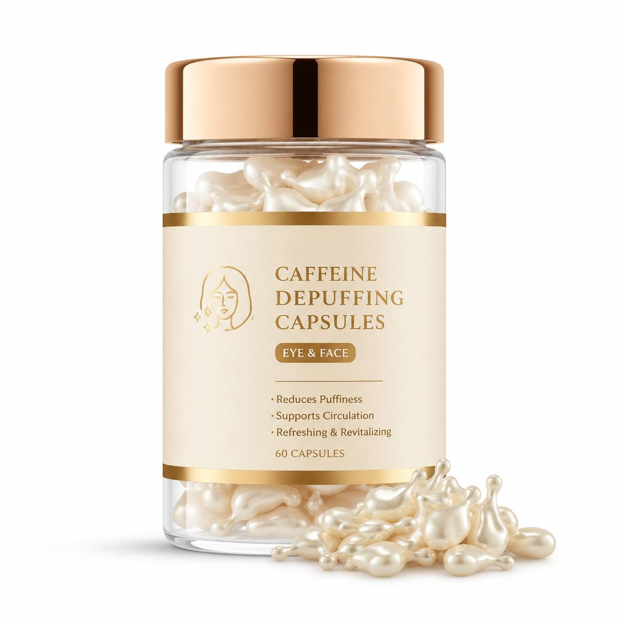 Caffeine Depuffing Capsules for Eye & Face with Sunflower Oil & Vitamin E