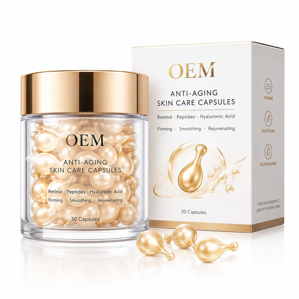 Anti-Aging Skincare Capsules with Retinol, Peptides &amp; Hyaluronic Acid
