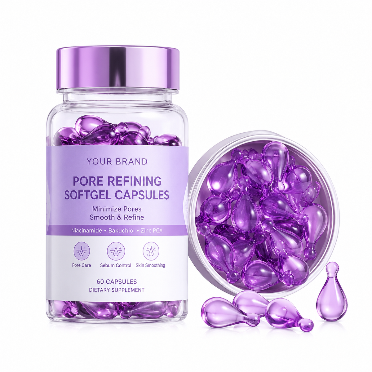 Pore Refining Softgel Capsules with Niacinamide, Bakuchiol & Zinc PCA