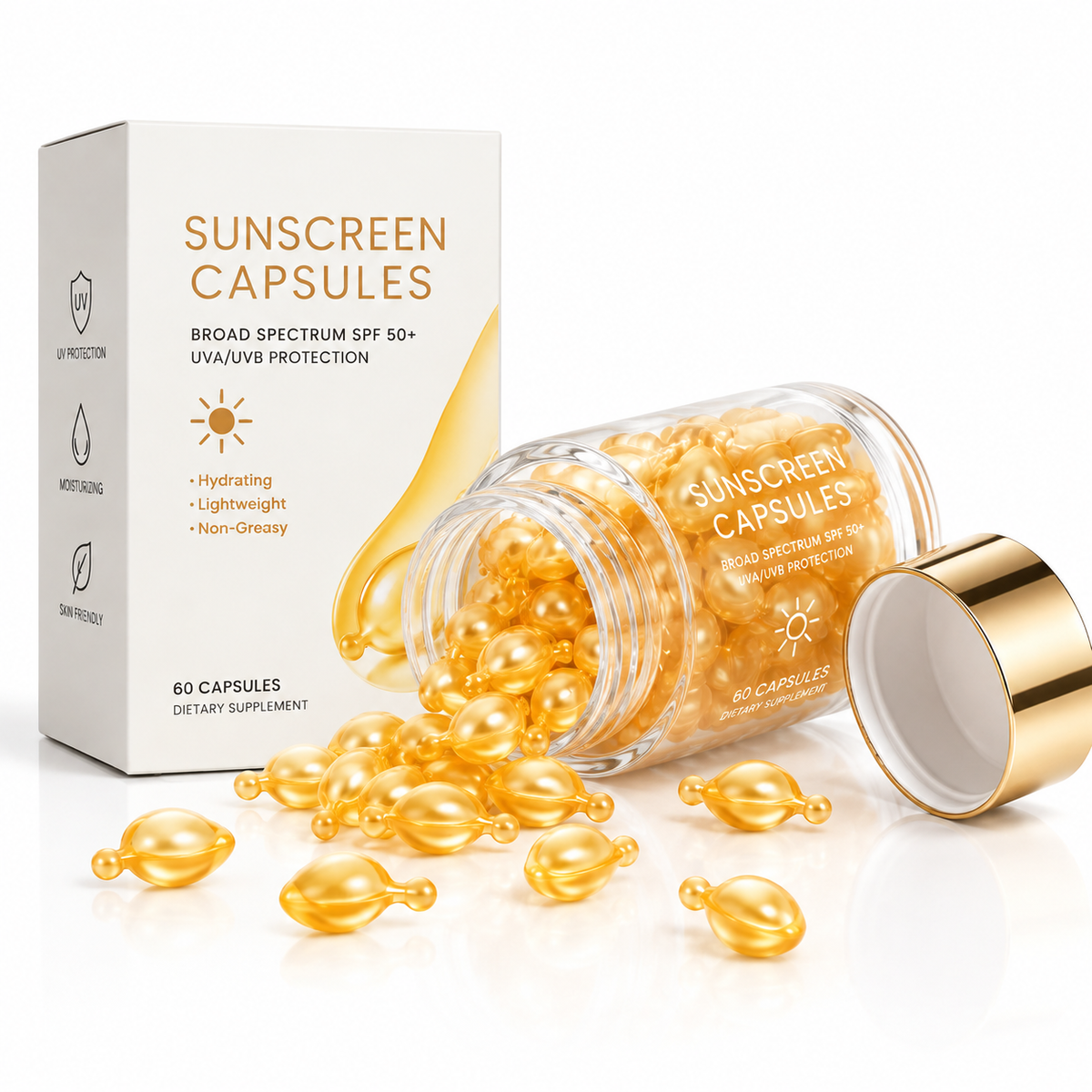 Sunscreen Capsules with Squalane, Aloe Vera &amp; Vitamin E — SPF 50+ UVA/UVB Protection