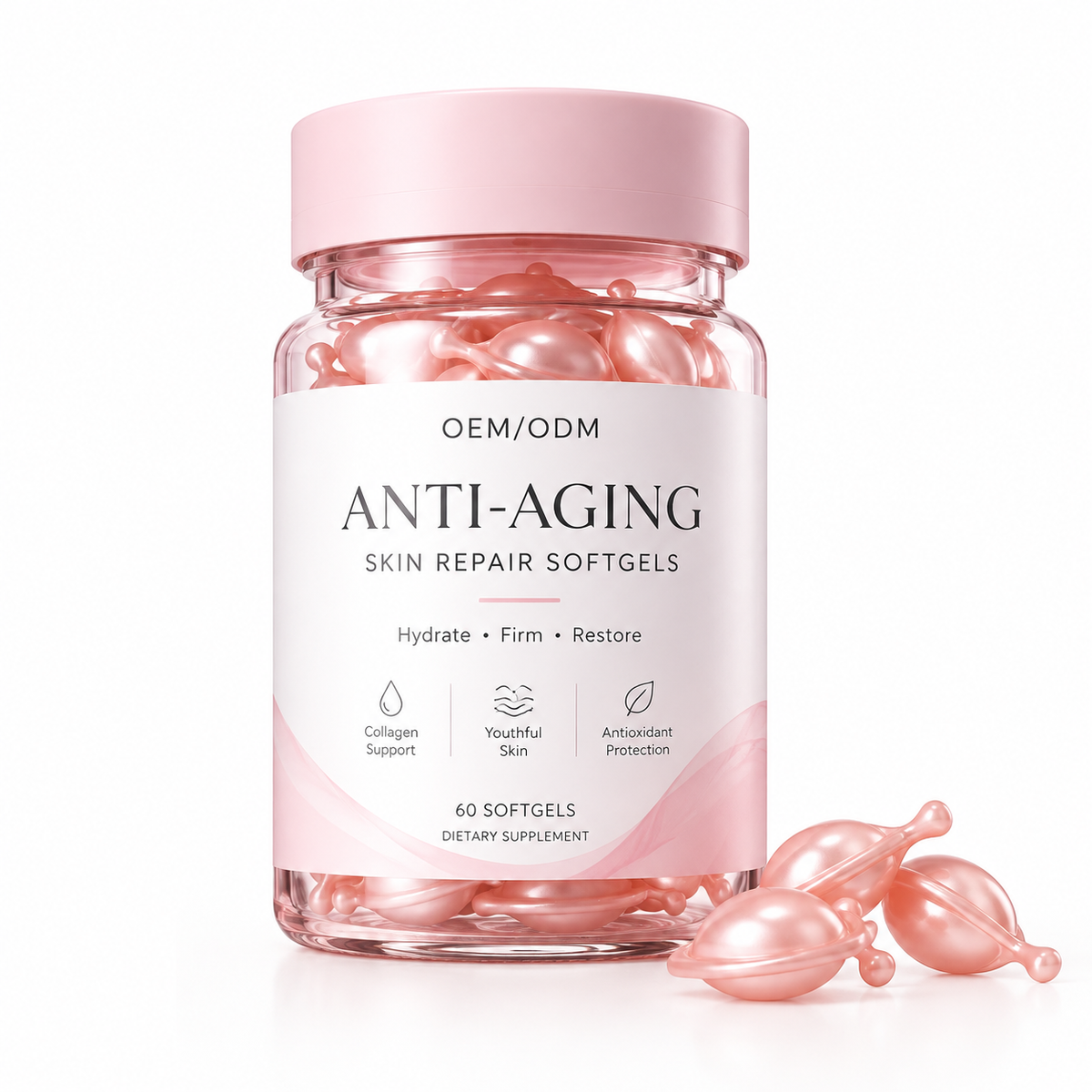Anti-Aging Skin Repair Softgels with Collagen Peptides, Hyaluronic Acid &amp; Vitamin C