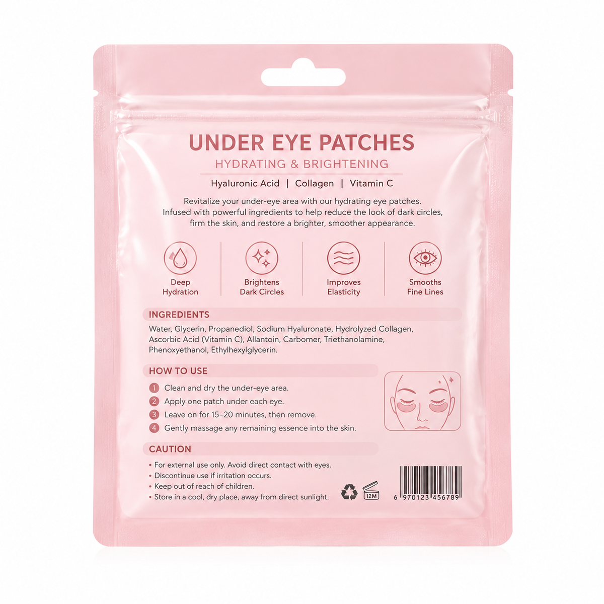 Under Eye Patches with Hyaluronic Acid, Collagen &amp; Vitamin C