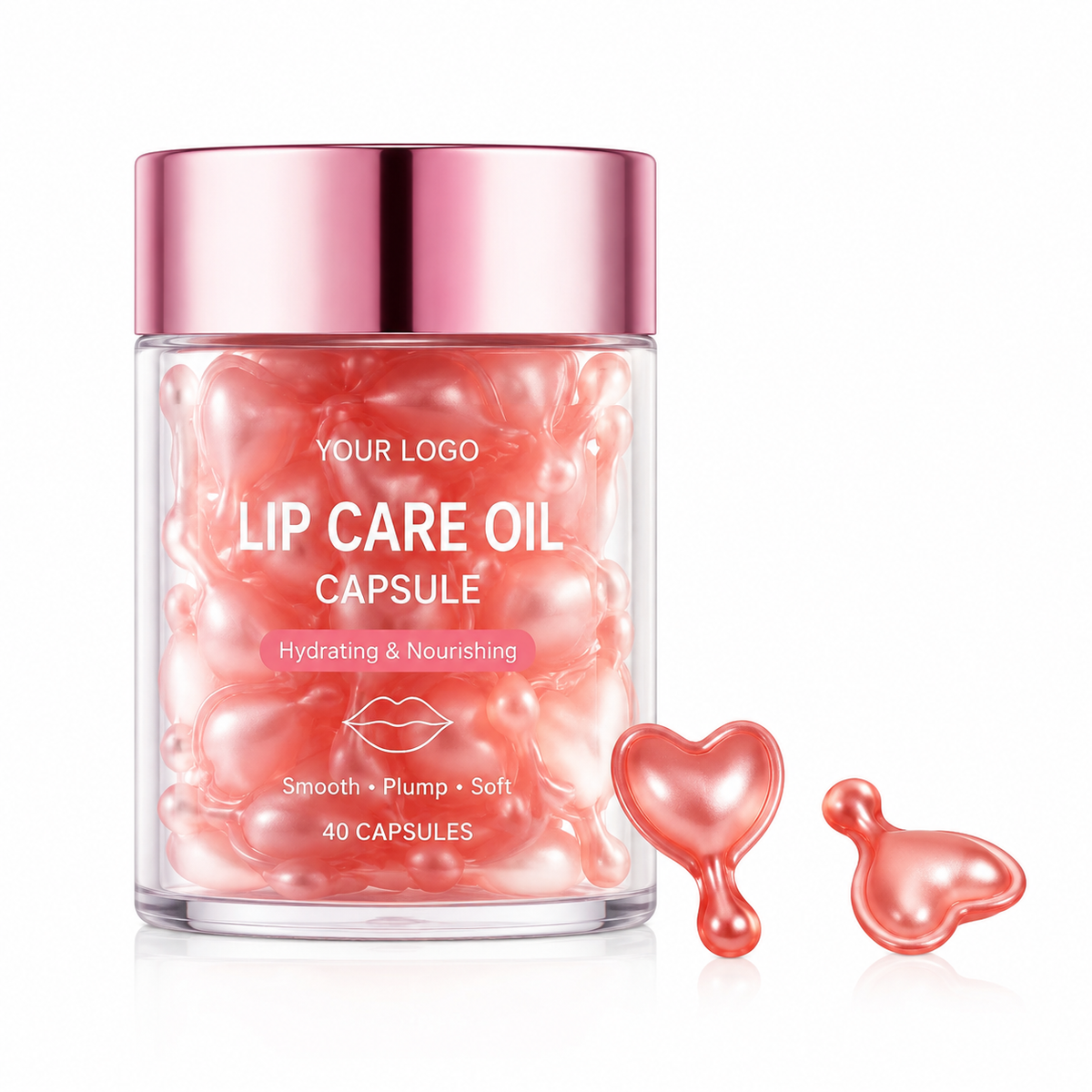 Lip Care Oil Capsules with Castor Oil, Jojoba Oil, Squalane &amp; Vitamin E