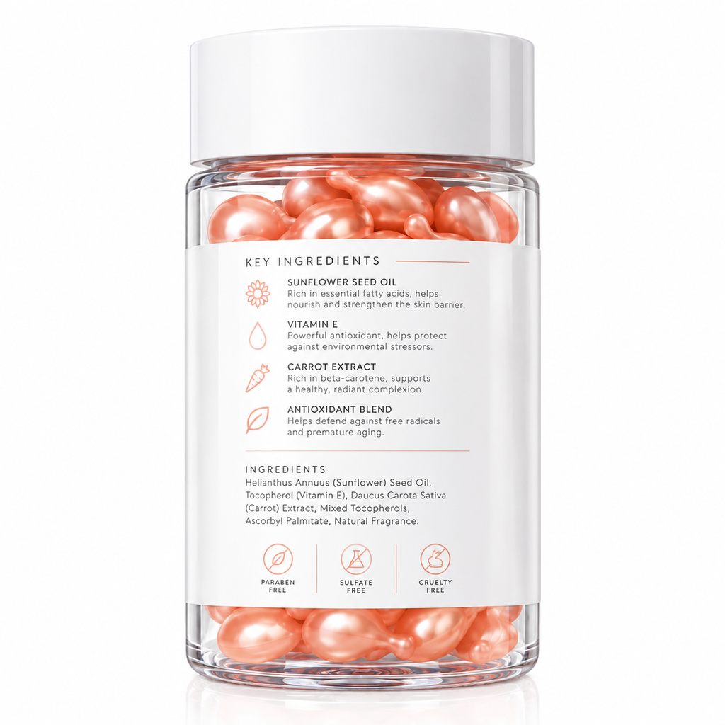 Sun Protection Oil Capsules with Vitamin E &amp; Carrot Extract — SPF 50 UVA/UVB Protection