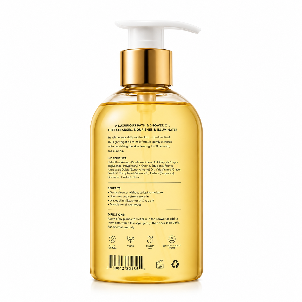 Aqua Glow Bath &amp; Shower Oil with Squalane, Vitamin E &amp; Botanical Oils