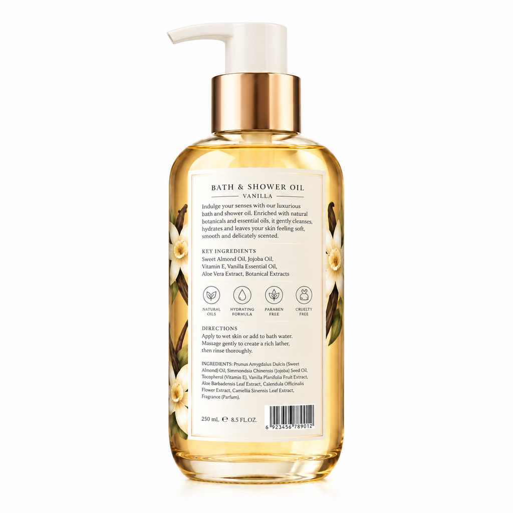 Nourishing Bath &amp; Shower Oil with Sweet Almond Oil, Jojoba Oil &amp; Vanilla Extract
