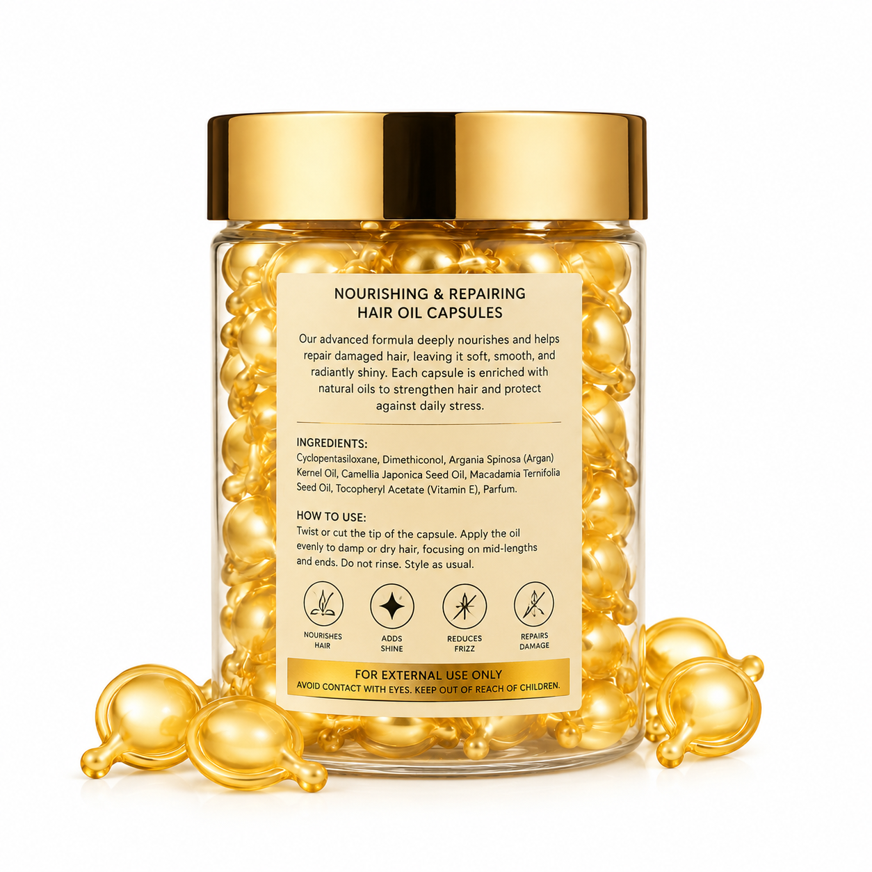Hair Oil Capsules with Argan Oil, Camellia Oil &amp; Vitamin E for Nourishing Repair