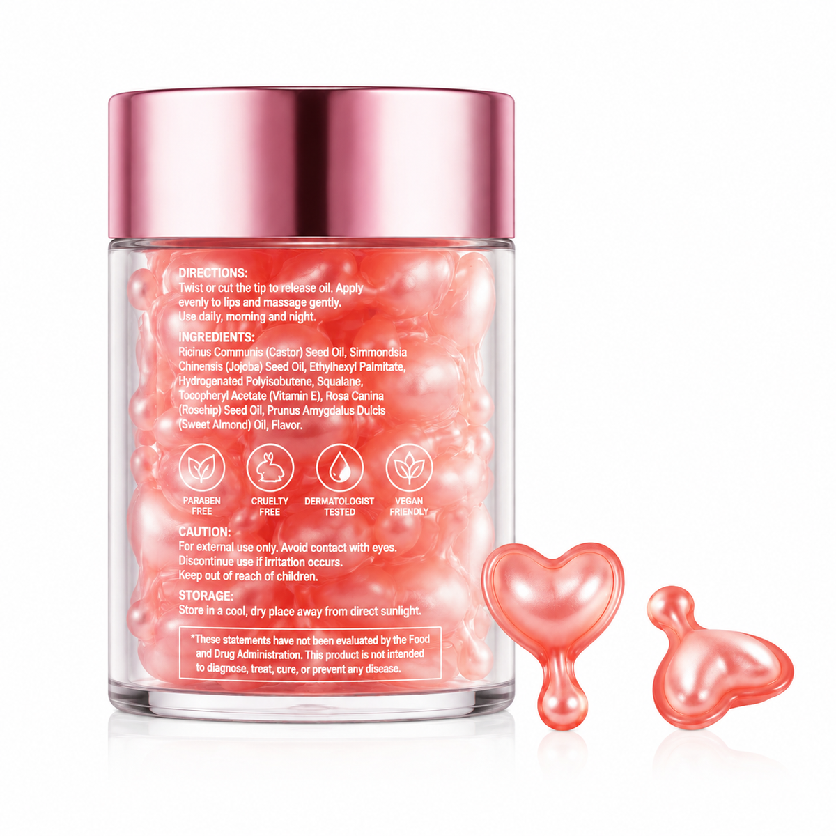 Lip Care Oil Capsules with Castor Oil, Jojoba Oil, Squalane &amp; Vitamin E