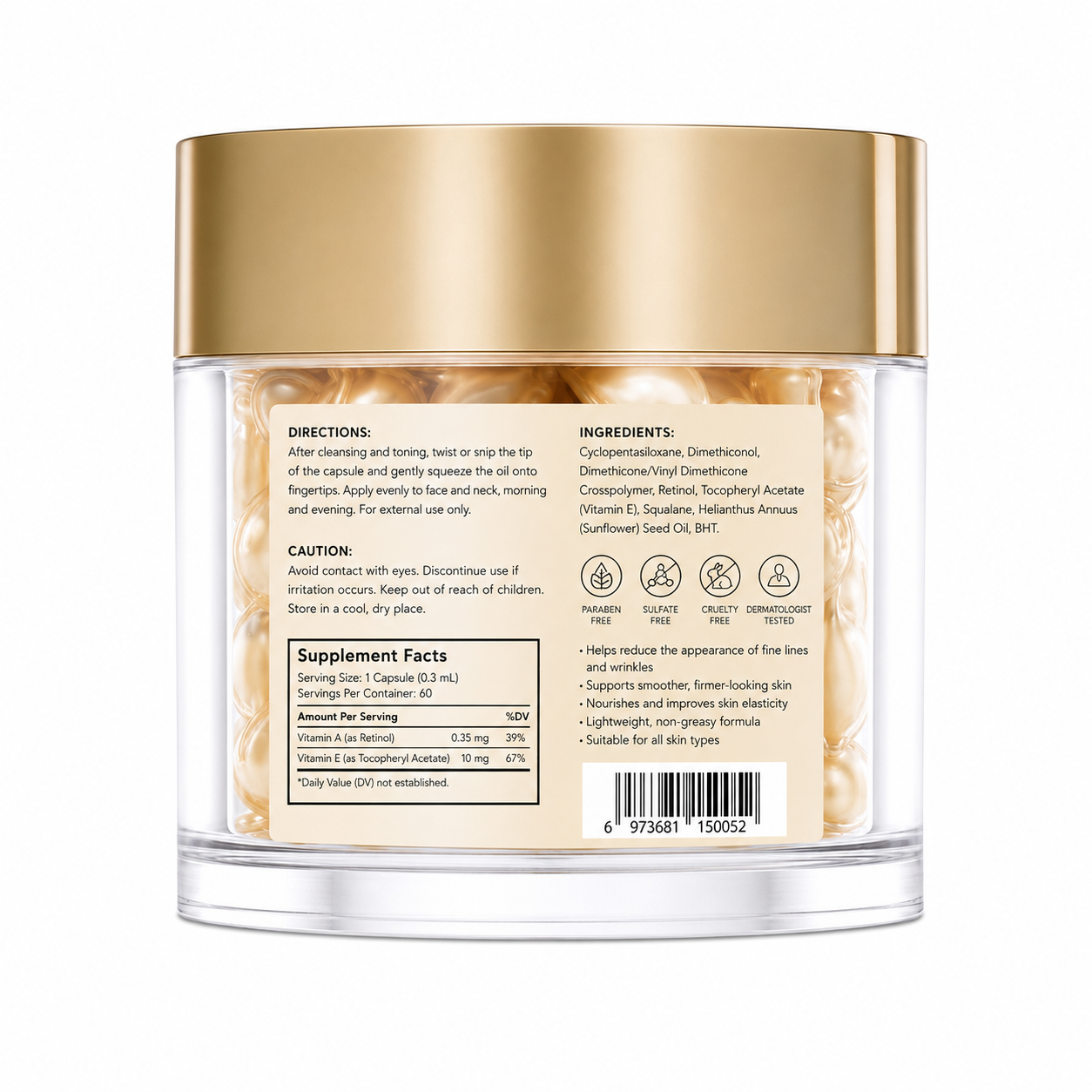 Anti-Wrinkle Facial Oil Capsules with Retinol &amp; Vitamin E