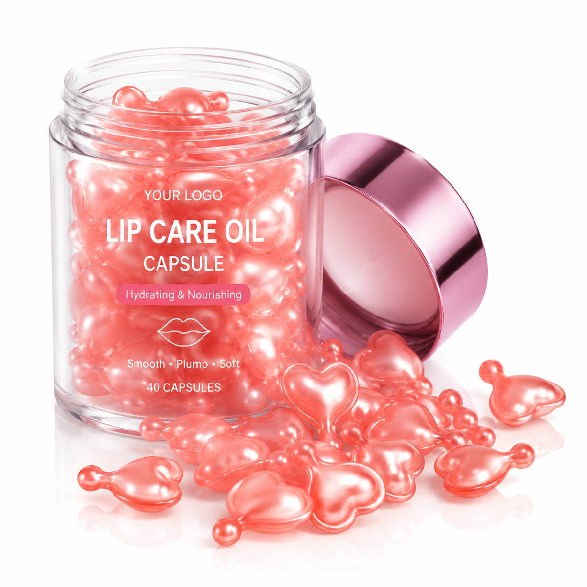 Lip Care Oil Capsules with Castor Oil, Jojoba Oil, Squalane &amp; Vitamin E
