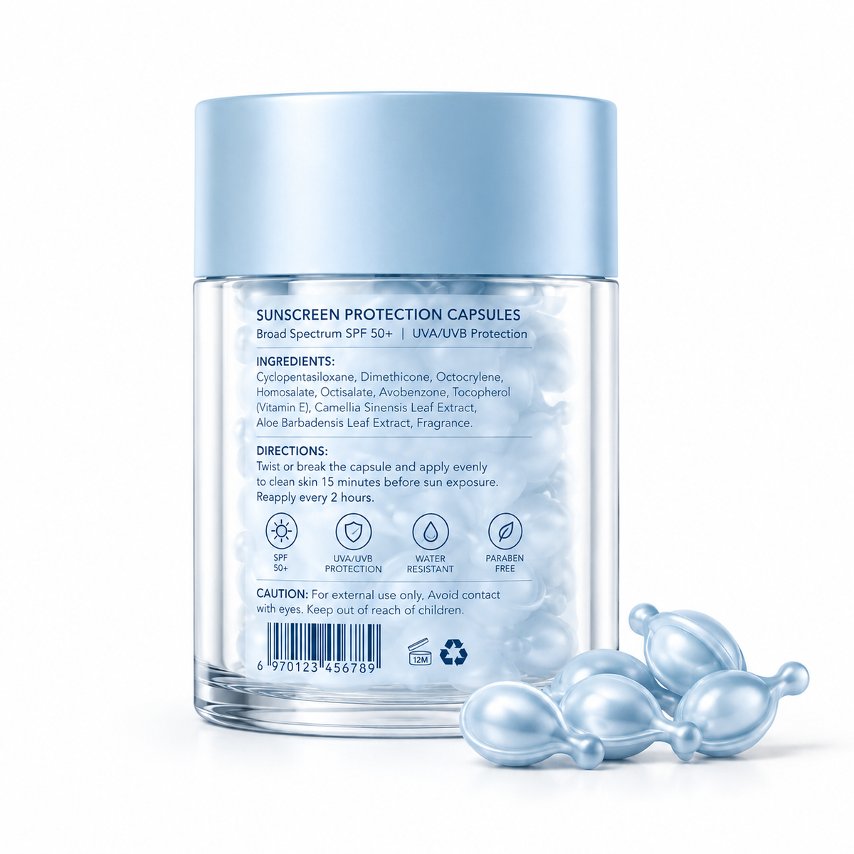 Sunscreen Protection Capsules SPF 50+ with Vitamin E, Green Tea &amp; Aloe Vera