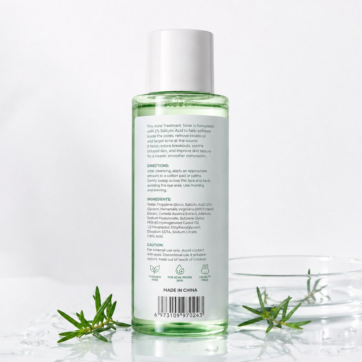 2% Salicylic Acid Acne Treatment Toner Pore Clearing & Oil Control Private Label