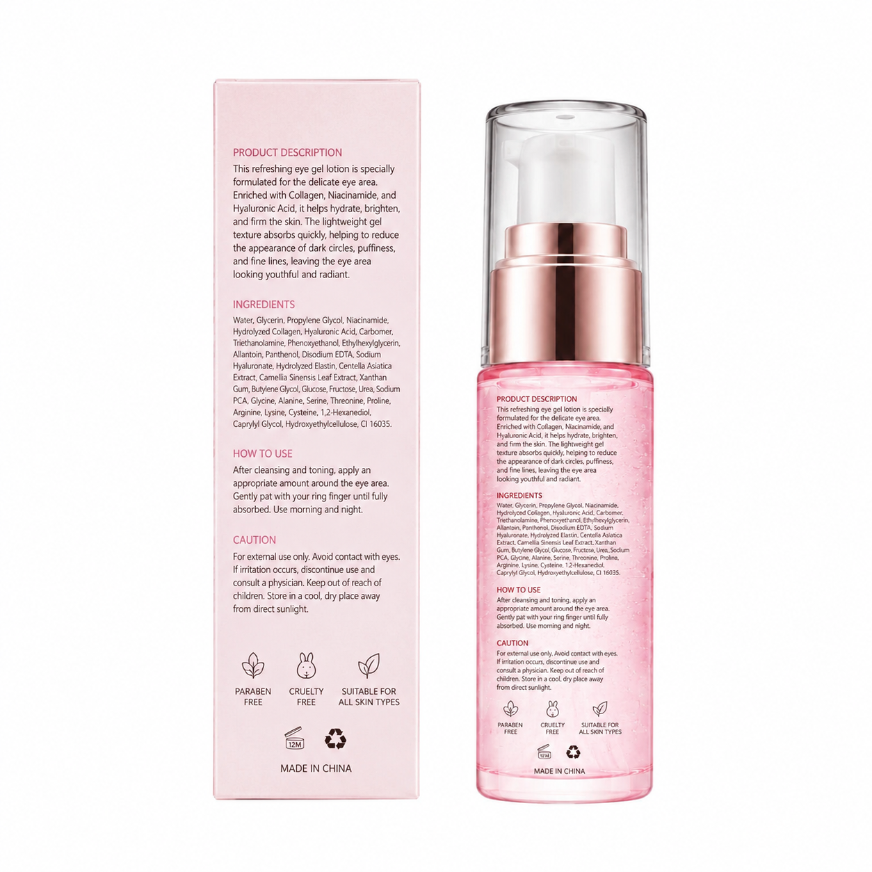 Collagen Niacinamide Hydrating Eye Gel Lotion for Dark Circles Puffiness Fine Lines