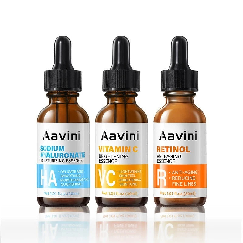 3pc Facial Serum Kit Day Night Care Vitamin C Retinol Hyaluronic Acid Moisturize